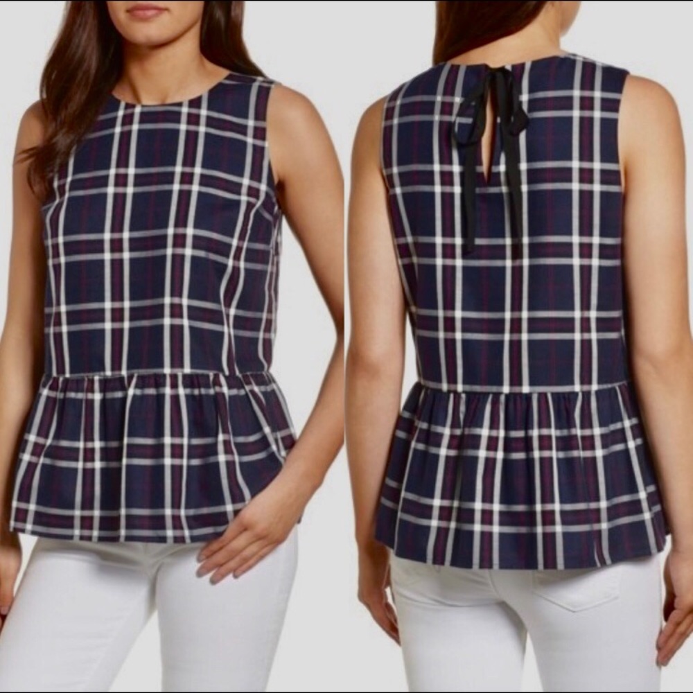 Halogen Plaid ruffled Peplum BlouseTop. Peplum Tank-Top-Tee Size: S Petite